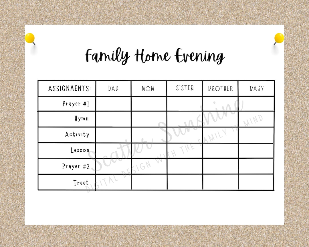 Printable Family Home Evening Chart Editable FHE Chart Etsy