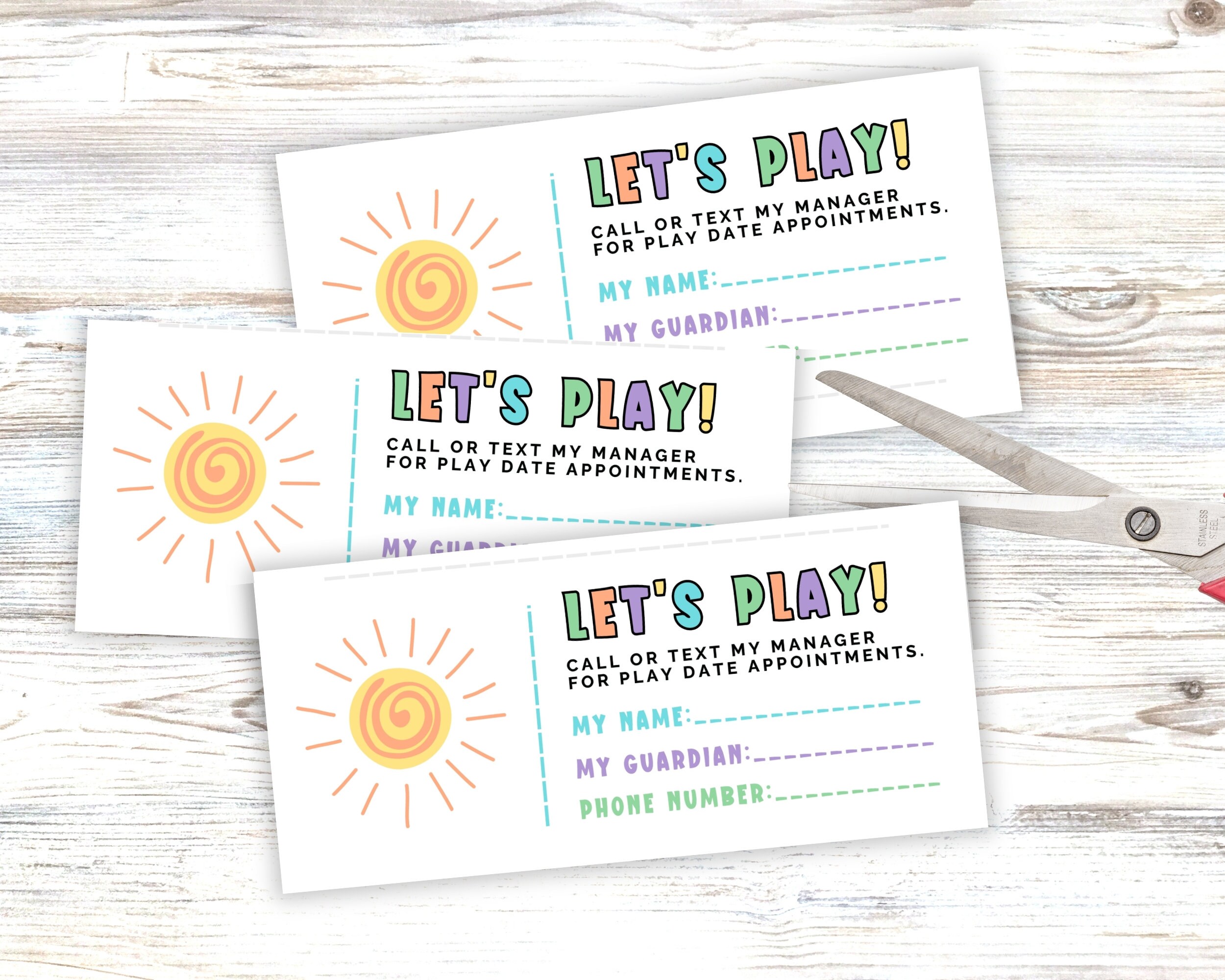 Play Date Contact Card for Kids to Hand Out at School or Day Care ...