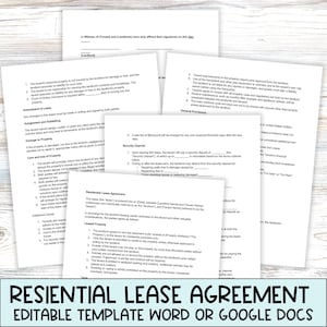 Residential Lease Agreement Template, Rental Tenant Landlord Contract, Editable Template, for Property Management,