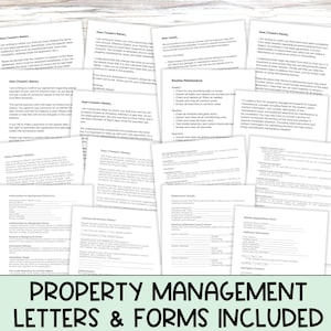 property management letters and forms included, example of multiple pages printed out with variety of forms