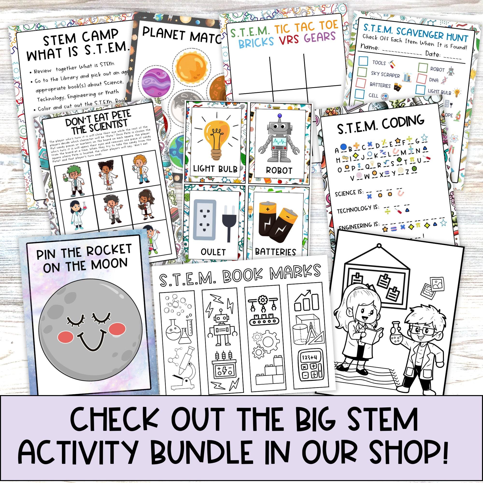 STEM Coloring Bookmarks Bundle: Science, Robots, Space (digital ...
