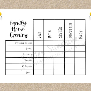 Printable Family Home Evening Chart Editable FHE Chart Assignments for Each Family Member Come Follow Me Lessons at Home Customizable Chart