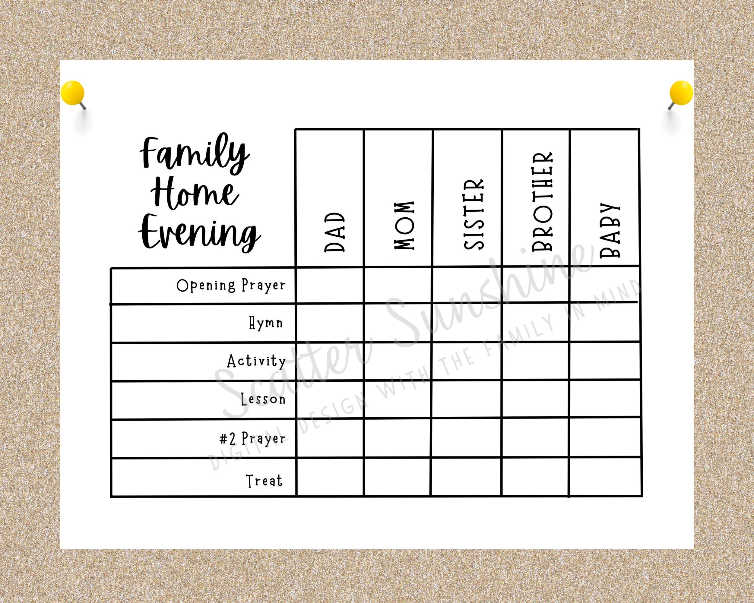 Printable Family Home Evening Chart Editable FHE Chart Assignments for
