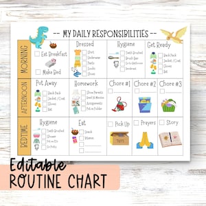 Aanpasbare dagelijkse verantwoordelijkheidstabel met foto's Naschoolse routineschema voor kinderen Ochtendchecklist Bedtijdschema kind karweitje