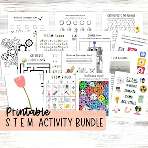STEM Learning Activities Bundle for Kids Printable Math Game Engineering Coloring Pages Science Worksheets Technology Educational Worksheets