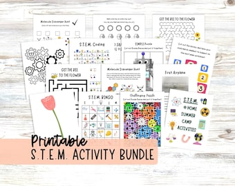 STEM Learning Activities Bundle for Kids Printable Math Game Engineering Coloring Pages Science Worksheets Technology Educational Worksheets