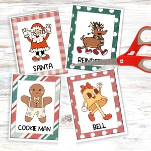 Tarjetas didácticas para niños y/o juego de memoria, búsqueda del tesoro navideña, búsqueda del tesoro de personajes de invierno, buscar y encontrar personajes,