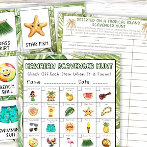 Groot Hawaïaans Luau-activiteitenpakket, speurtochtbingo, speelkaarten, inclusief activiteitenprotocollen voor recreatieleiders/groepen.