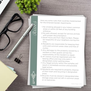 Printed Page on a desk, Apartment Rules