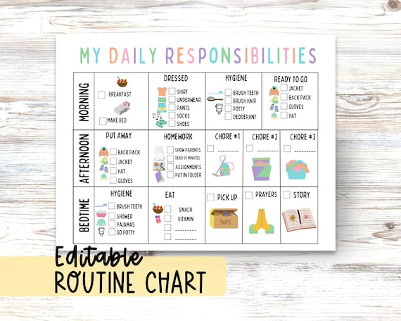 Editable Daily Routine Kids Visual Schedule Morning Schedule Afternoon Checklist Bedtime Routine Toddler Chart with Pictures Command Center