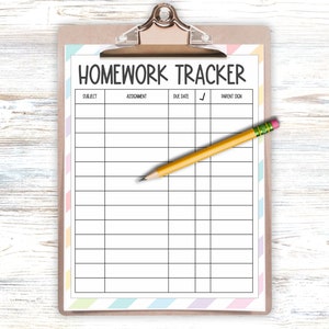 Homework Tracker, Assignment Due Date Log, Homework To-do Checklist ...