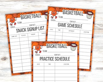 Basketball Coaching Bundle, Sport Practice & Game Day Schedule Poster, Game Day Snack Sign Up Sheet, Editable PDF, Customizable Printable