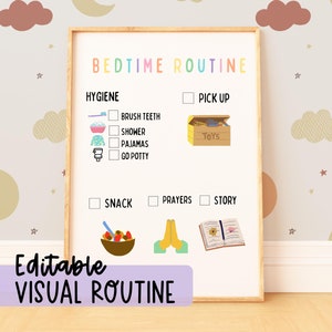 Visual Routine Charts for Kids Bedtime Routine Morning Schedule After School Checklist Editable Template Printable Responsibility Chart
