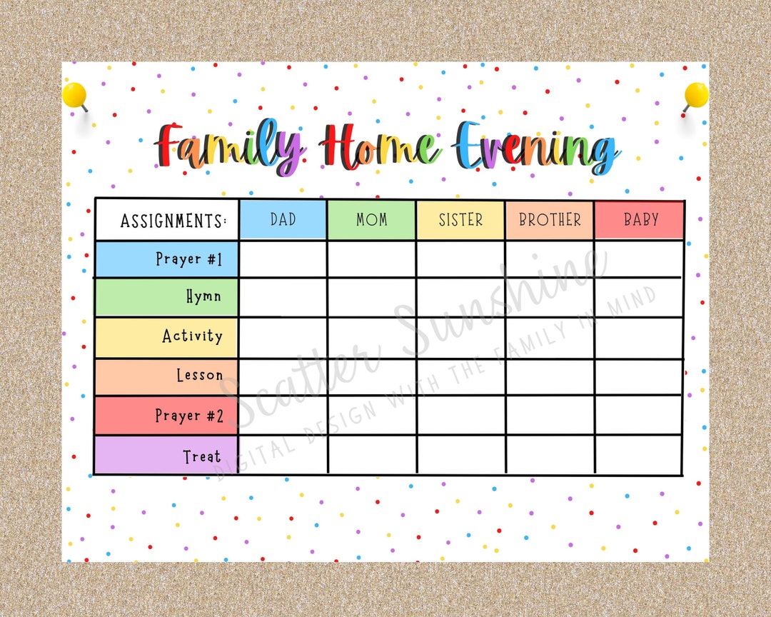 Printable Family Home Evening Chart Editable FHE Chart Etsy
