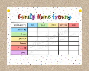Printable Family Home Evening Chart Editable FHE Chart Assignments for Each Family Member Come Follow Me Lessons at Home Customizable Chart