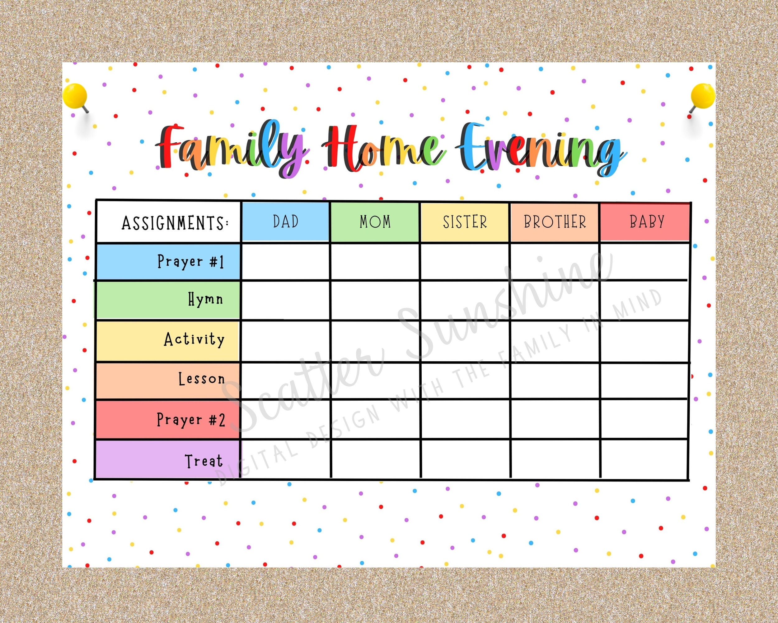 Printable Family Home Evening Chart Editable FHE Chart Assignments for