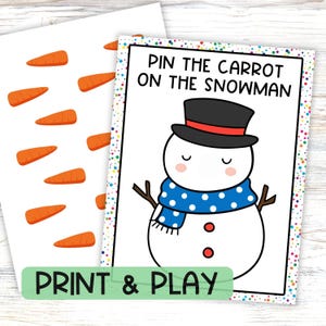 Pin the Nose on the Reindeer and Carrot on the Snowman, Pin the Tail on Donkey Class Party Game, Family Reunion Printable, Senior Activity