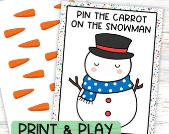 Pin the Nose on the Reindeer and Carrot on the Snowman, Pin the Tail on Donkey Class Party Game, Family Reunion Printable, Senior Activity