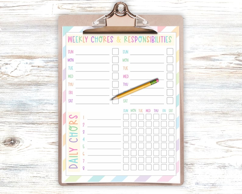 Weekly Responsibilities Chore Chart Bundle: Weekly Responsibilities List, Daily Chore Chart for ...