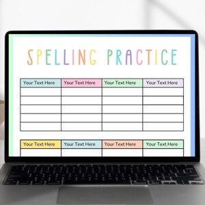 drafted page online titled spelling practice. 12 spots for spelling words and 5 places under to practice writing the spelling words.