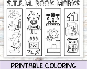STEM Coloring Bookmarks Bundle: Science, Robots, Space (Digital Download)