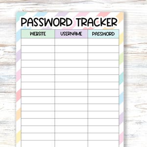 Password Tracker, Fillabe PDF or Printable Log, Password Keeper Organizer Sheet, Account Log-in List and Website, Planner Insert