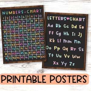 Numbers 1-100 Classroom Poster, ABC Letters Nursery Wall Art, Rainbow Colors Kids Playroom Wall Art Printable, Preschool Education Posters