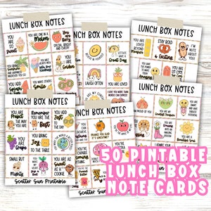 Lunch Box Notes, Positive Affirmation Cards for School Lunch, Back to School Printable, 50 Printable Note Cards PDF or Digital PNG File