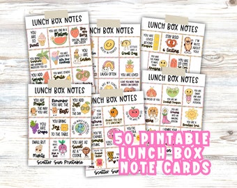 Lunch Box Notes, Positive Affirmation Cards for School Lunch, Back to School Printable, 50 Printable Note Cards PDF or Digital PNG File