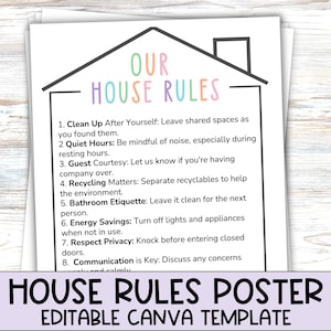 Editable House Rules Chart for Kids and Families, Household Rules Chart, Family Values Chart, Family Rules Printable