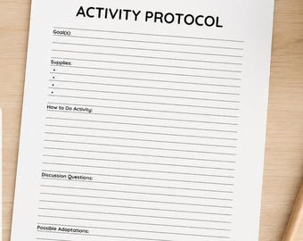 Printable Activity Protocol Template: Editable Word Document for Recreation Therapists and Activity Professionals