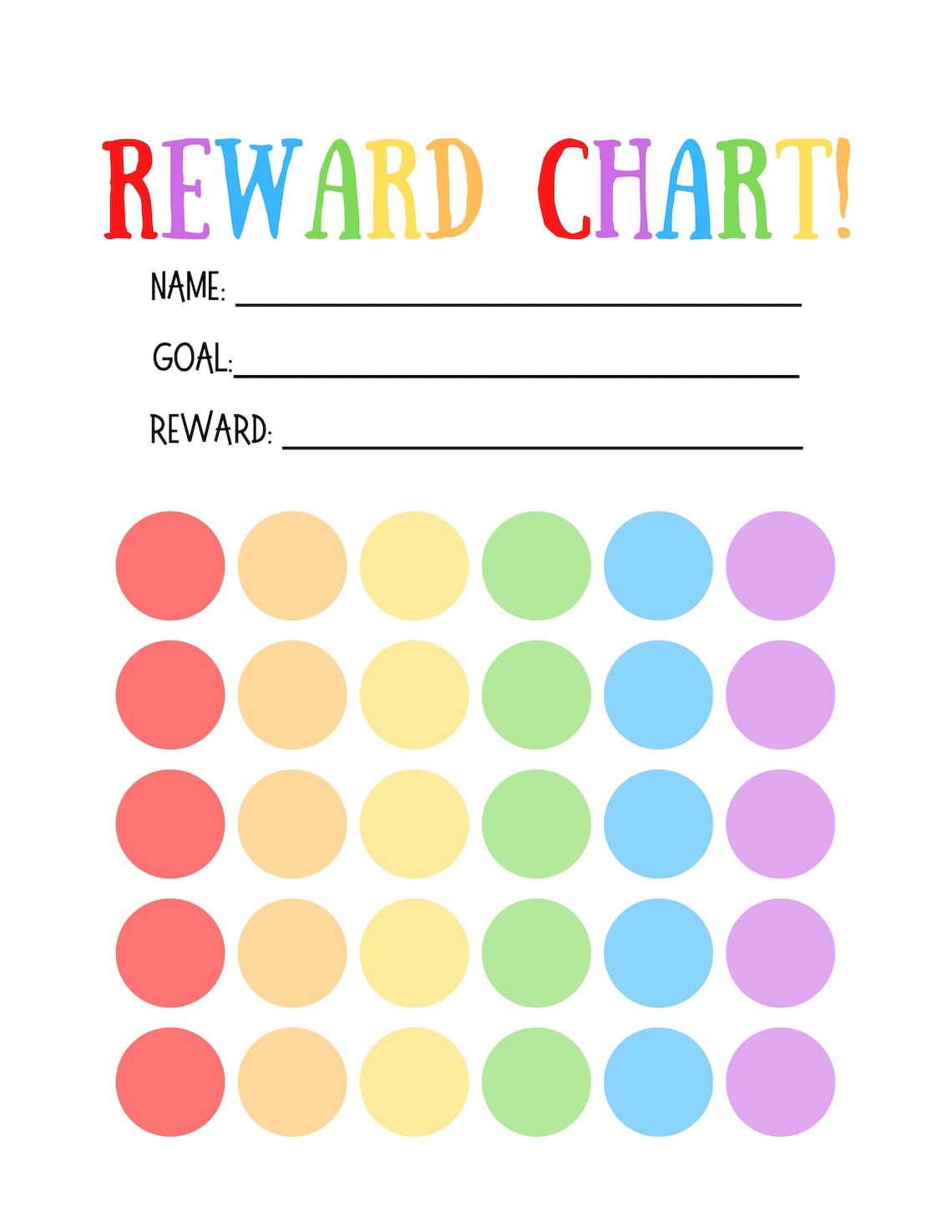 Printable Rainbow Reward Chart for Kid Sticker Chart Positive Behavior Teen Reward System ...