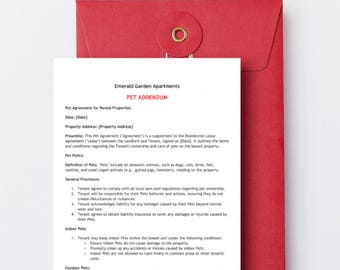 Pet Addendum for Rental Lease Agreement, Landlord Template, Property Management Editable Form, Pet Friendly Apartment Documents, Pet Deposit