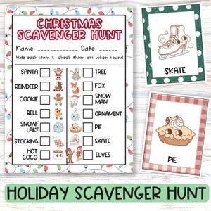Christmas Holiday Scavenge Hunt, Winter Character Treasure Hunt, Search and Find Characters, Kids Flash Cards and-or Memory Matching Game