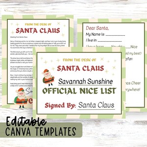 Letter From Santa Claus, Nice List Certificate, Write a Letter to Santa Claus Send to North Pole, Draw a Picture for Santa, Canva Template