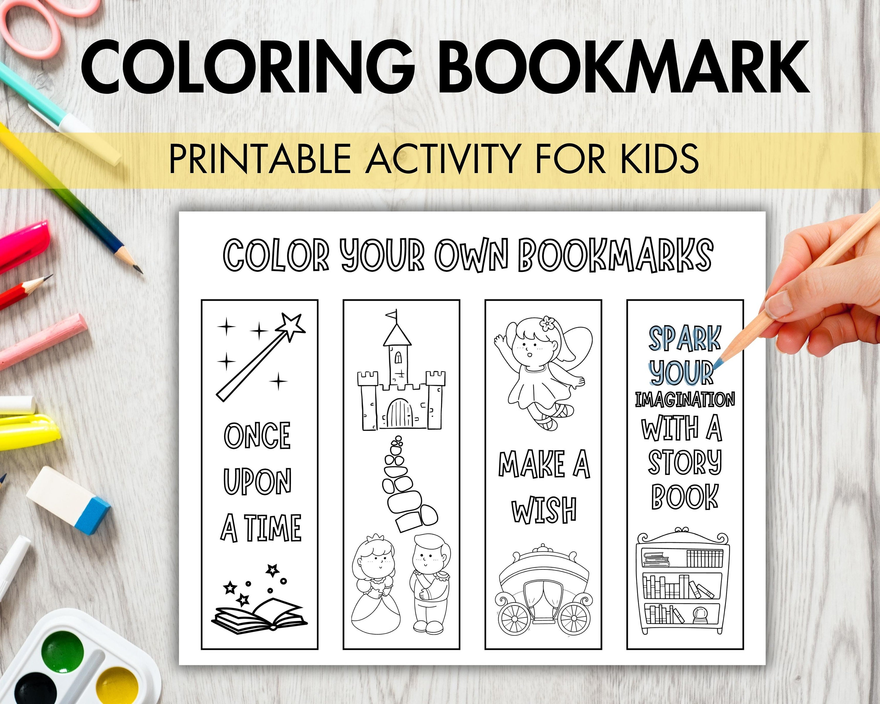 Fairy Tale Story Bookmark Set, Once Upon a Time Coloring Page ...