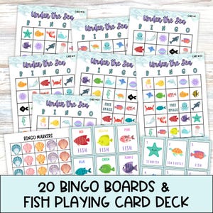 Bingo Game & Playing Card Deck  Bundle, Printable Under the Sea Activities for Kid, Ocean Creature Activity 20 Bingo Boards Ocean Party Game