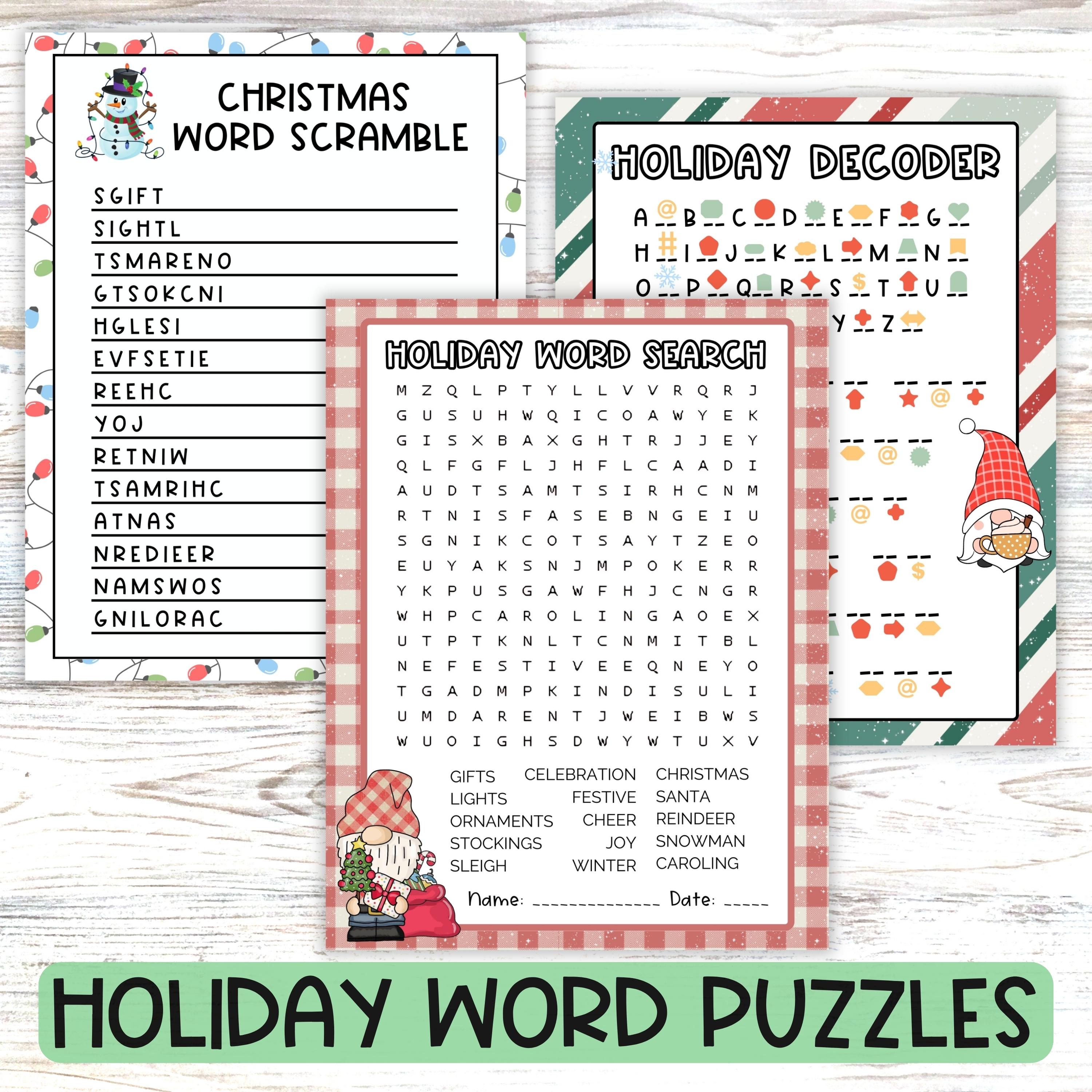 Christmas Word Game Puzzle Printable Worksheet Bundle, Holiday Word ...