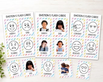 Emotions Flashcards for Kids, Facial Expression SEL Activity Printable, Emotion Face Icon Cards for Preschool Classroom Grades or Homeschool