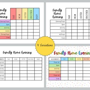 Printable Family Home Evening Chart Editable FHE Chart Assignments for Each Family Member Come Follow Me Lessons at Home Customizable Chart