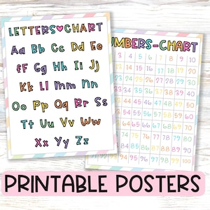 Numbers 1-100 Classroom Poster, ABC Letters Nursery Wall Art, Rainbow Colors Kids Playroom Wall Art Printable, Preschool Education Posters