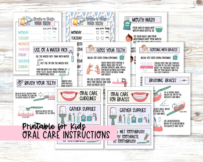 Oral Care Guidelines for Brushing Teeth, Printable Instruction Poster, Step by Step Guide Book