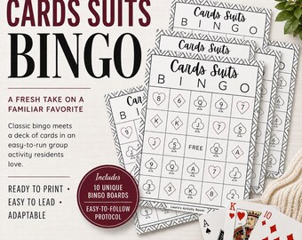 Card Suit Game Bundle, Scavenger Hunt, Bingo Board, Design Your Own Playing Card Set, Includes Printable Recreation Therapy Protocols