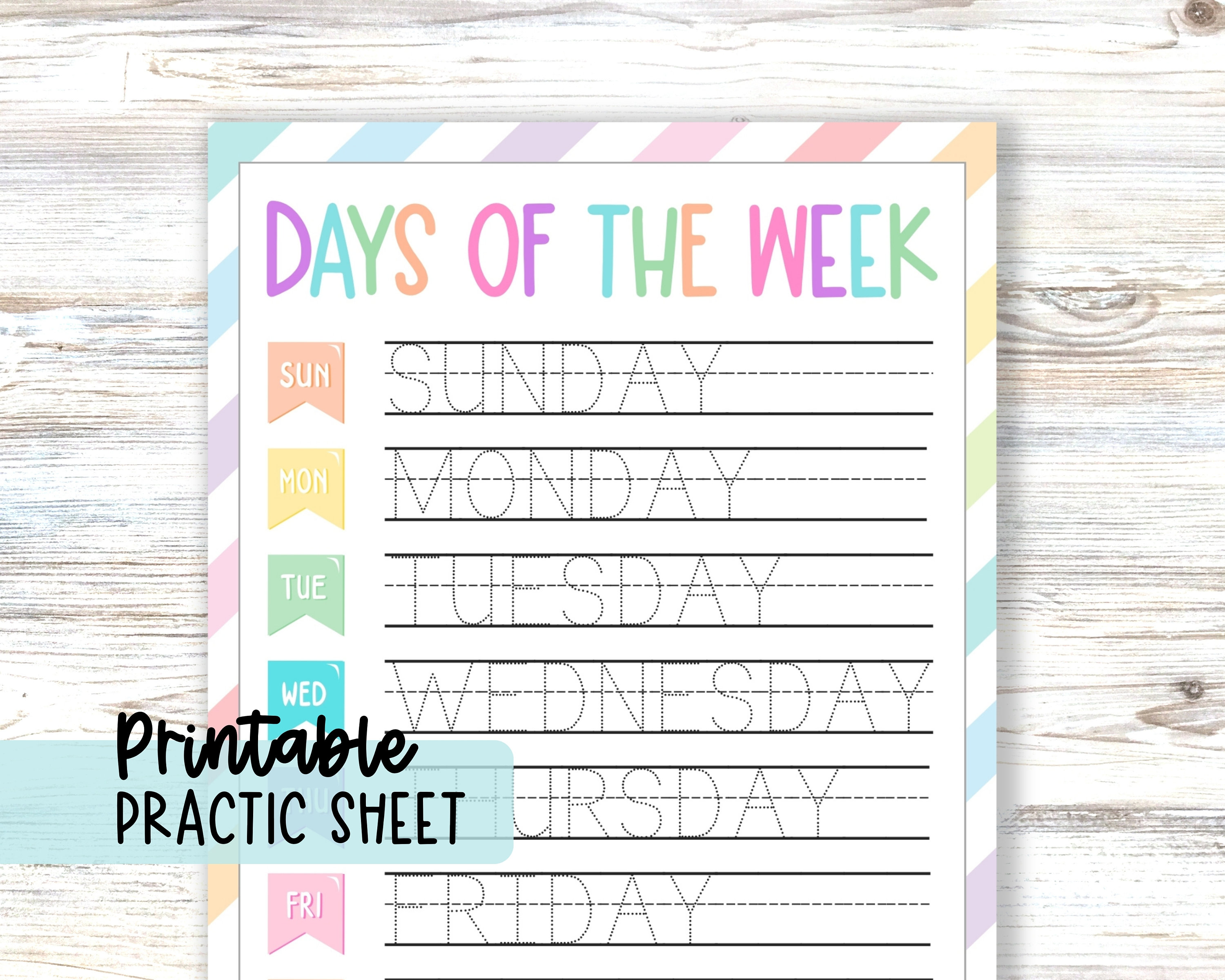 Days of the Week Poster and Practice Sheet Bundled, Preschool Days of ...