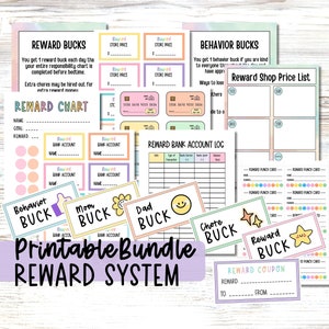 Reward System Bundle Printable Reward Bucks, Good Behavior Chart,  Editable Shop Prize List, Reward Coupon and Punch Cards, Dad & Mom Bucks
