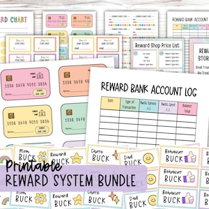 Reward Punch Card, Allowance Ledger, Behavior Sticker Chart, Printable Reward System for Kids, Play Debit Card, Chore Prize System Bundle