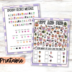 Halloween Activities, Spooky I Spy Printable Game, Spooky Secret Messages, Decoding Holiday Worksheet, Fun Party Favor, Homeschool Resource