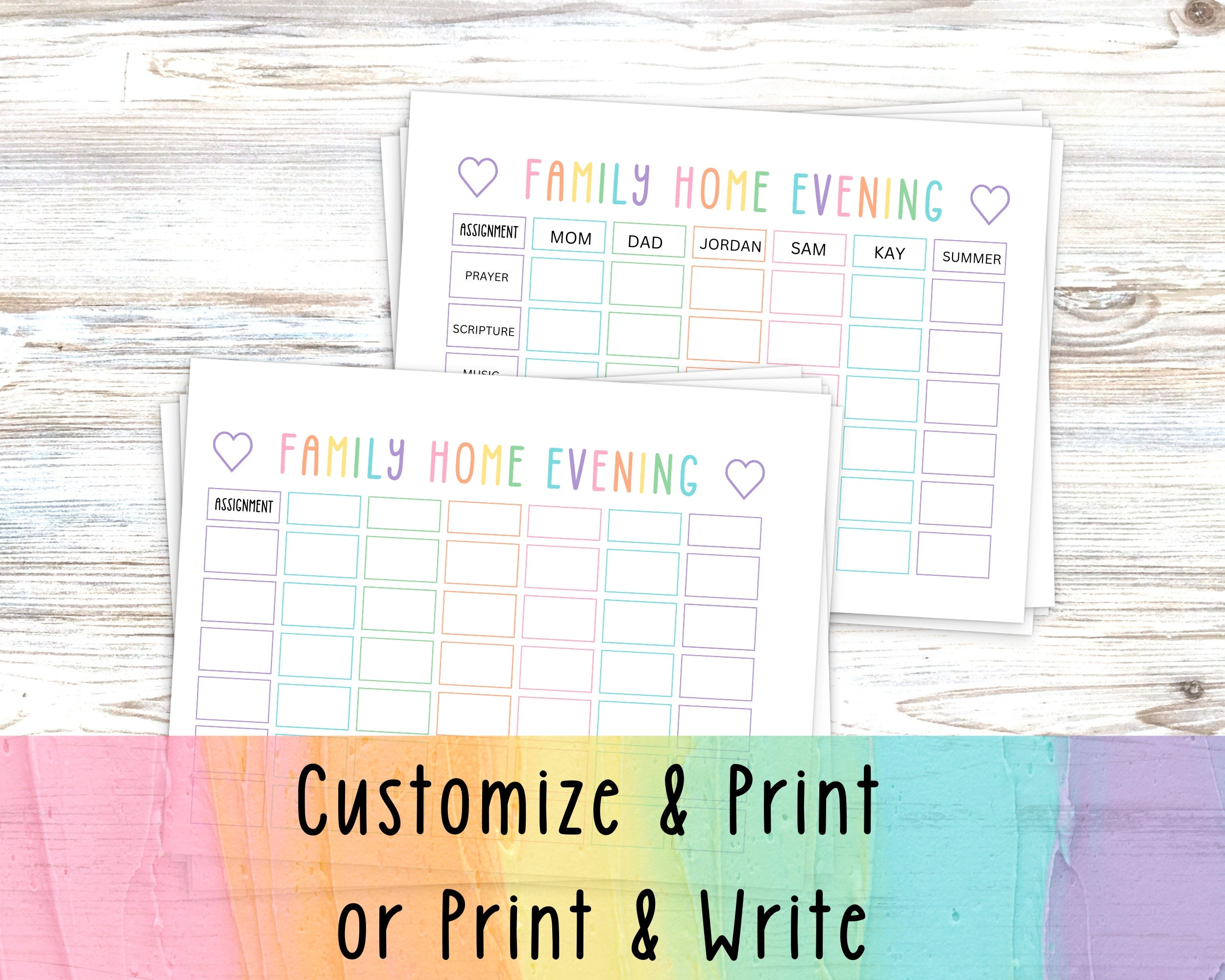 Printable Family Home Evening Chart Participation Assignments Editable ...