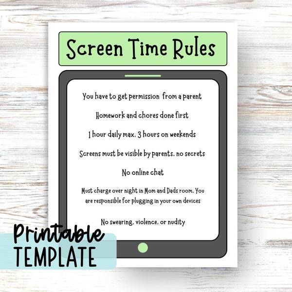 Screen Time Rules Editable Template, Screen Safety Rules Families and Kids, After School Checklist, House Rules for Online Devices & Phone