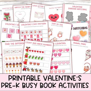 Valentine Day Busy Book Activity Bundle, Shape Matching, Number Sequence, Color Identification, Pattern Recognition, File Folder Games Pre-K